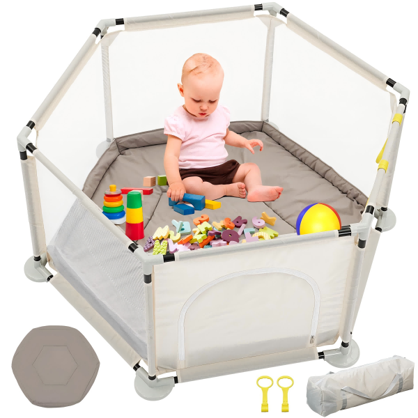 ZENOVA Hexagonal Baby Playpen With Mat for Babies & Toddlers Baby Fence Baby