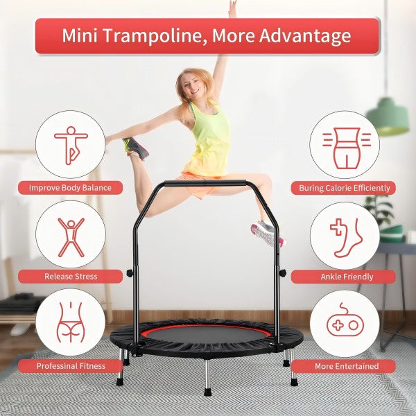 ZENOVA 40"  Trampoline for Adults,Fitness Trampoline Red & Black with Adjustable Bar 330LBS Weight Capacity