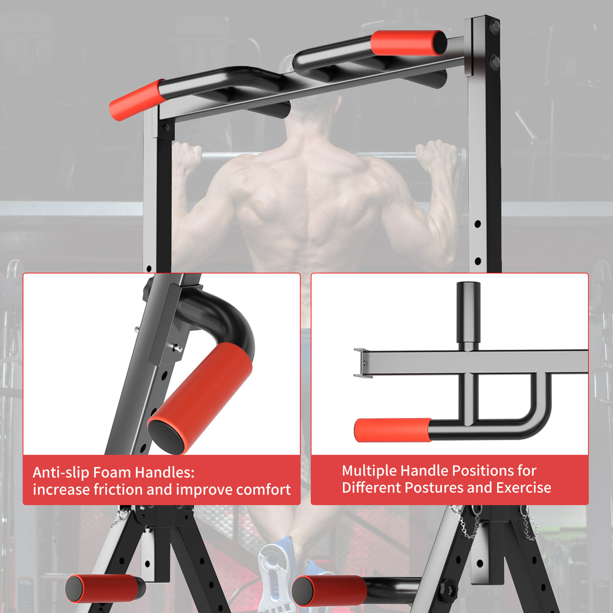 ZENOVA Pull Up Bar Station, Foldable Power Tower Dip Bar for Pull-up Push-up Home Gym Strength Training Workout Equipment