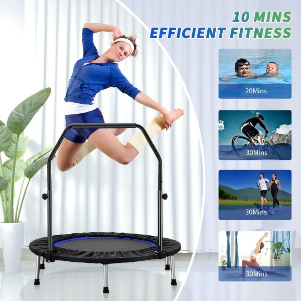 ZENOVA 40"  Trampoline for Adults,Fitness Trampoline Blue & Black with Adjustable Bar 330LBS Weight Capacity