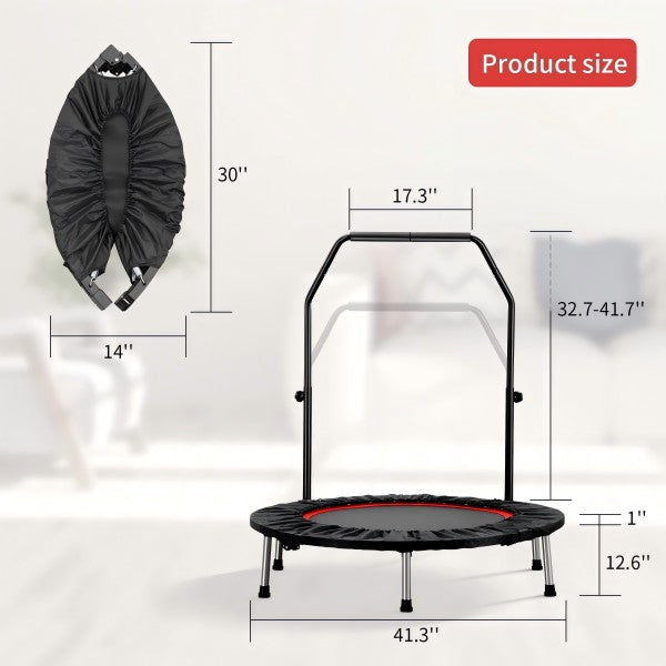 ZENOVA 40"  Trampoline for Adults,Fitness Trampoline Red & Black with Adjustable Bar 330LBS Weight Capacity