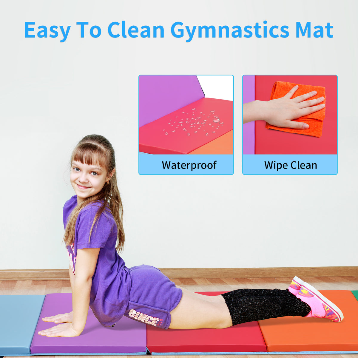 ZENOVA Gymnastics Mat 5-panel folding exercise mat 6’x2’x1.8”Lightweight Portable Kids’Tumbling Mat with Carrying Handles for Home Gym Workout & Active Play