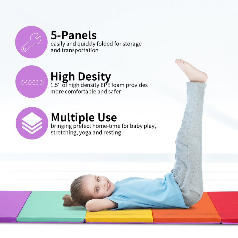 ZENOVA Gymnastics Mat 5-panel folding exercise mat 6’x2’x1.8”Lightweight Portable Kids’Tumbling Mat with Carrying Handles for Home Gym Workout & Active Play